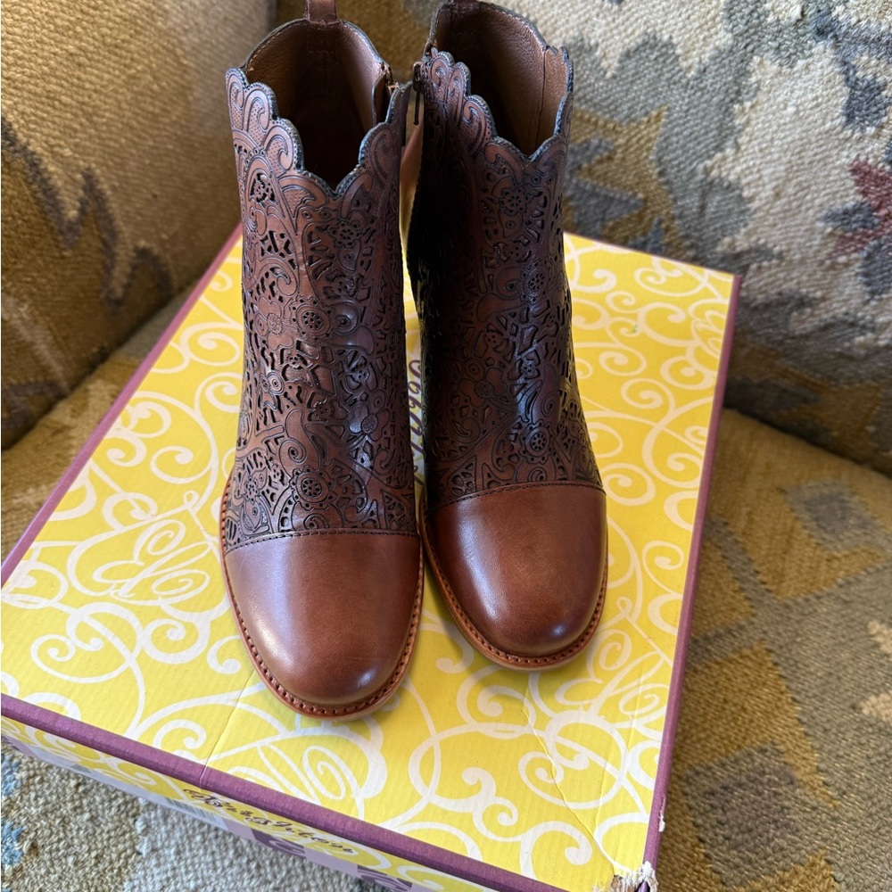 Brighton Intricate Cutout Brown Ankle Booties